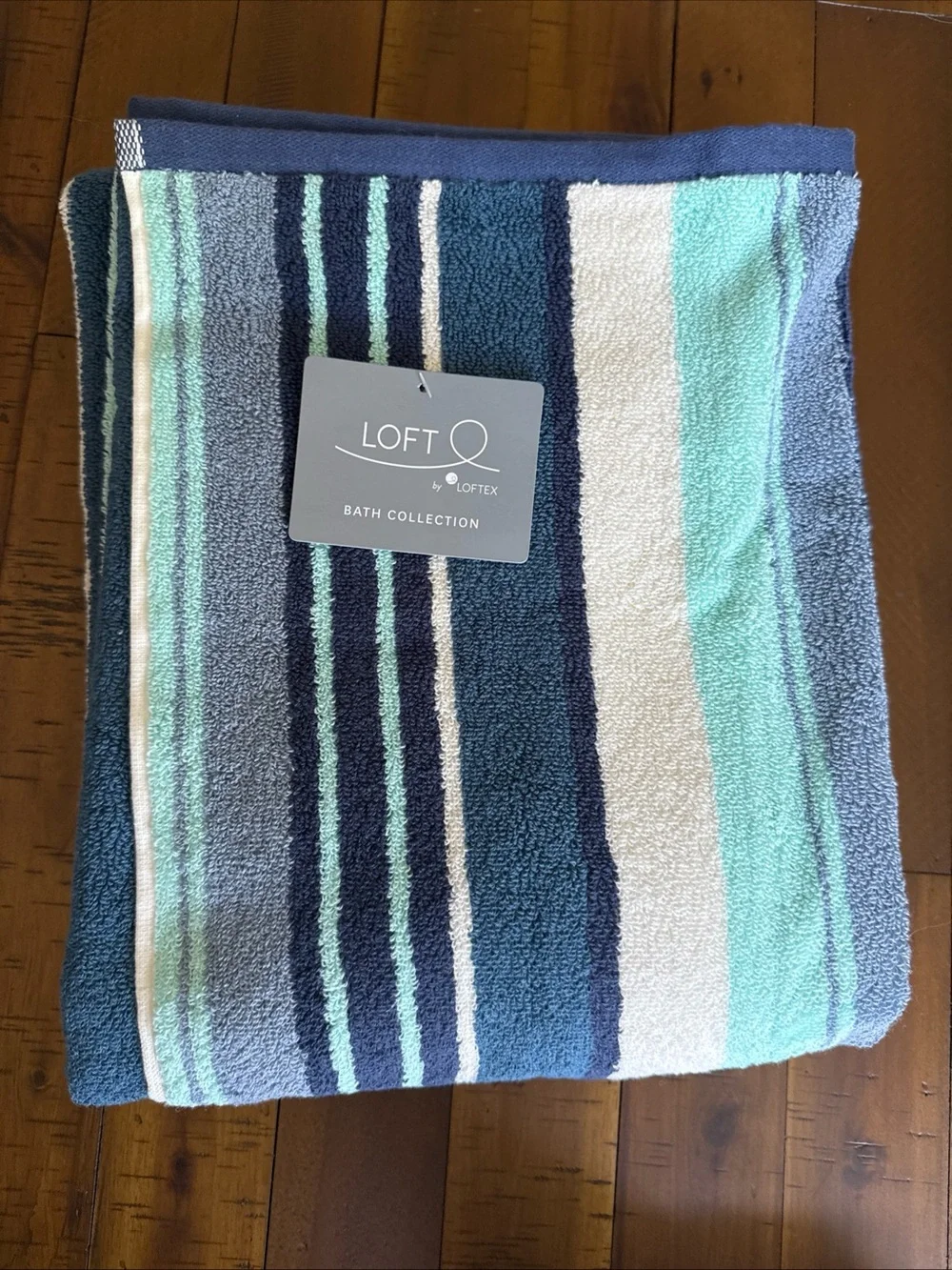 LOFT by LOFTEX Luxury 6Pc - 2 Bath 4 Hand Towel 100% Cotton Aqua Blue Stripe NEW